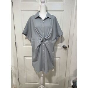 NEW Twist Front Shirt Dress Mini Short Sleeve Relaxed Loose Blue S Collar Cupshe